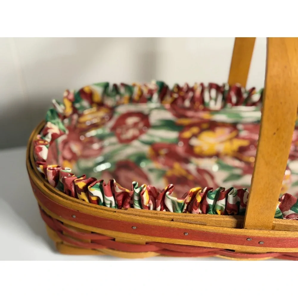 VTG Longaberger Grandma Bonnie May Series Tulip Basket Brown Floral Liner 1995